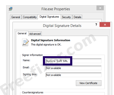 Screenshot of the Syncro Soft SRL certificate